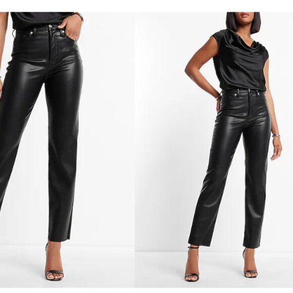 Express Super High Waisted Faux Leather Modern Straight Pant - Picture 14 of 14